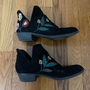 Indigo Floral Black Ankle Boots Size 6